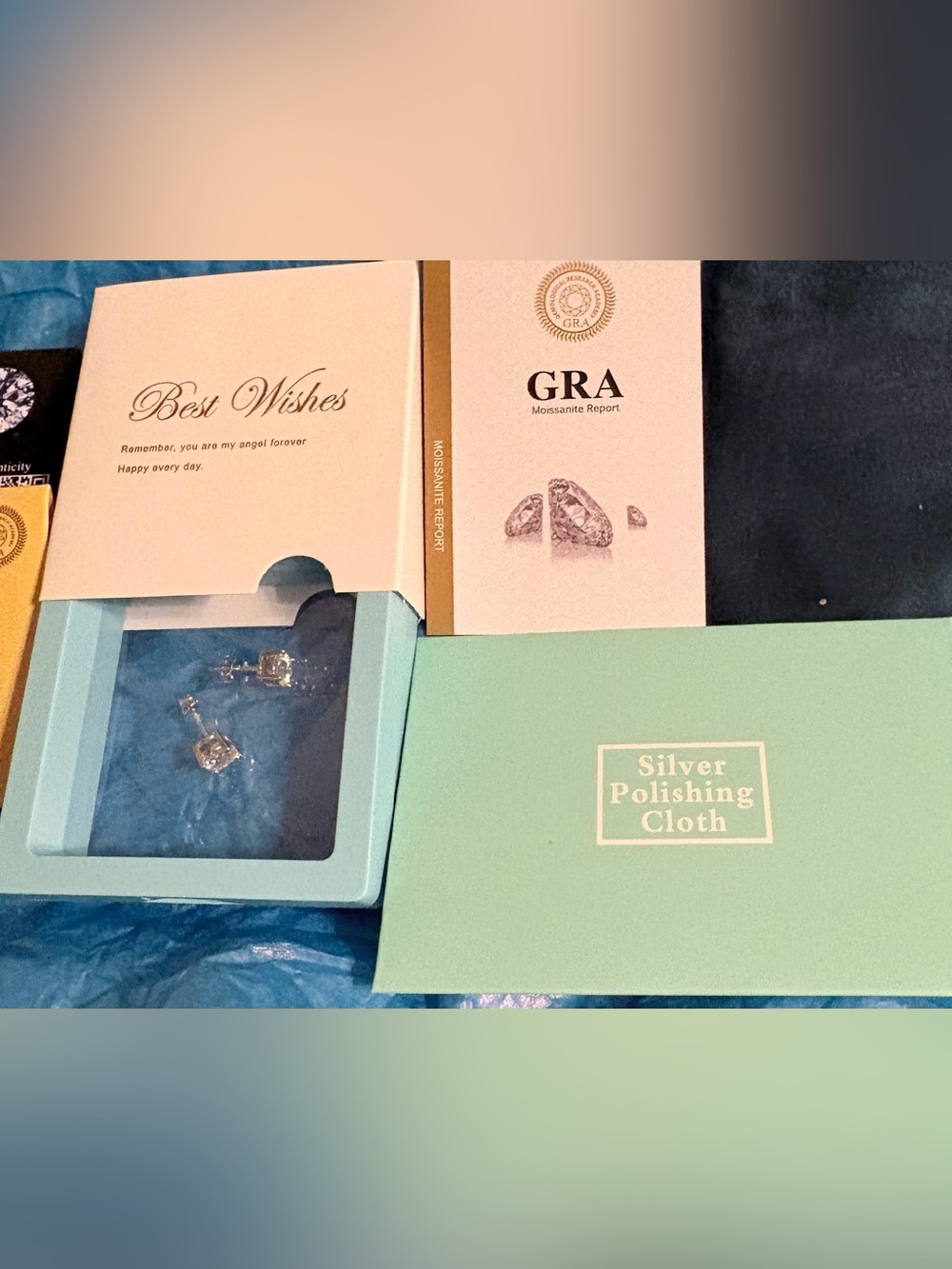 S925  6 Carats -3Carats each 2  Moissanite GRA Cards, Silver Polishing Cloth,etc